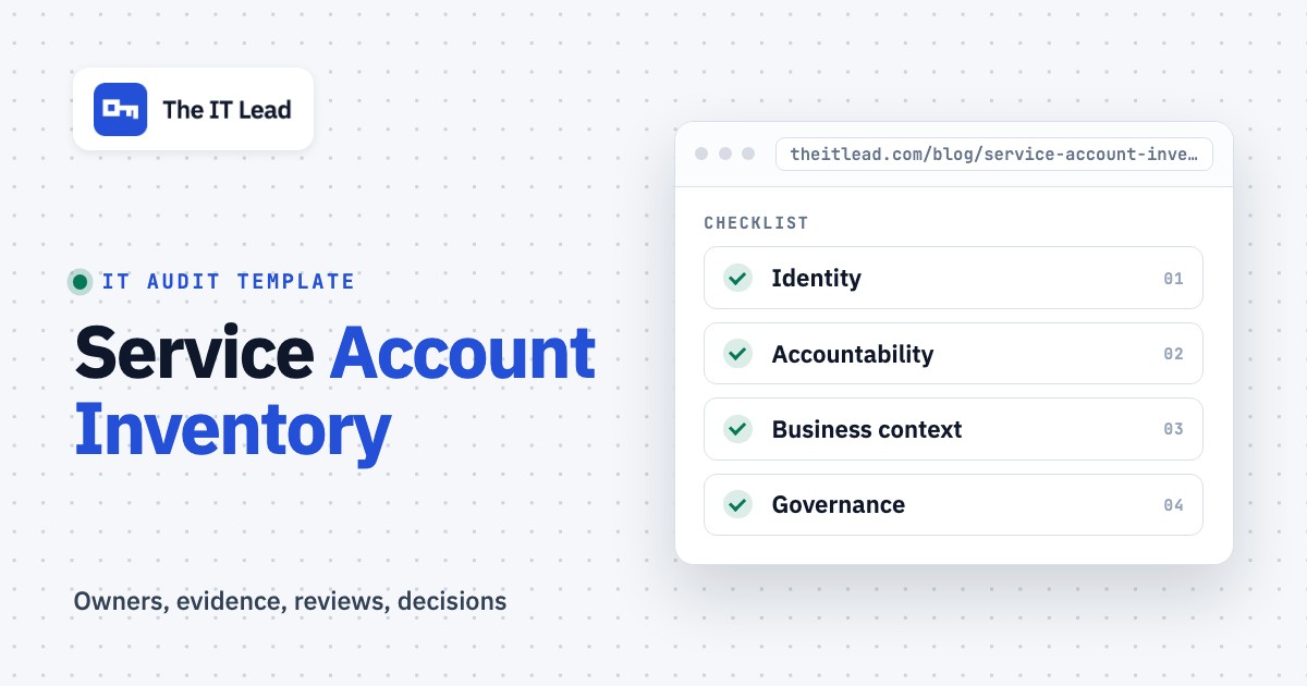 Service Account Inventory Template: CSV, Owners and Review Log, featured image